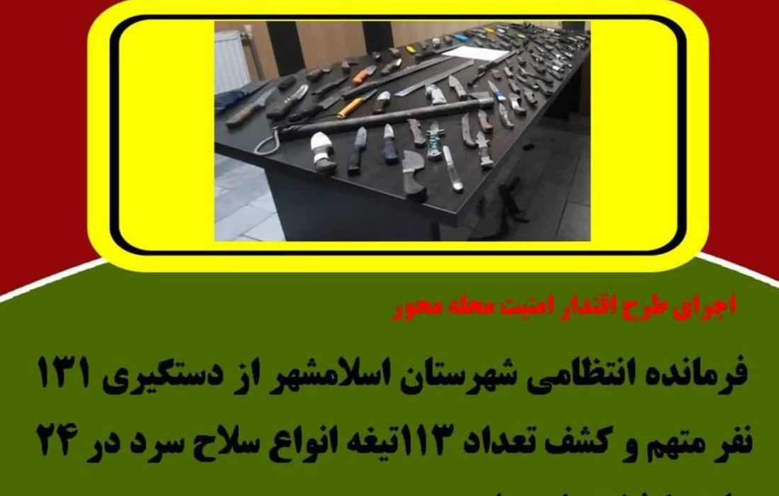 اجراي طرح اقتدار امنيت محله محور/دستگيري 131نفر حاملان سلاح سرد در اسلامشهر