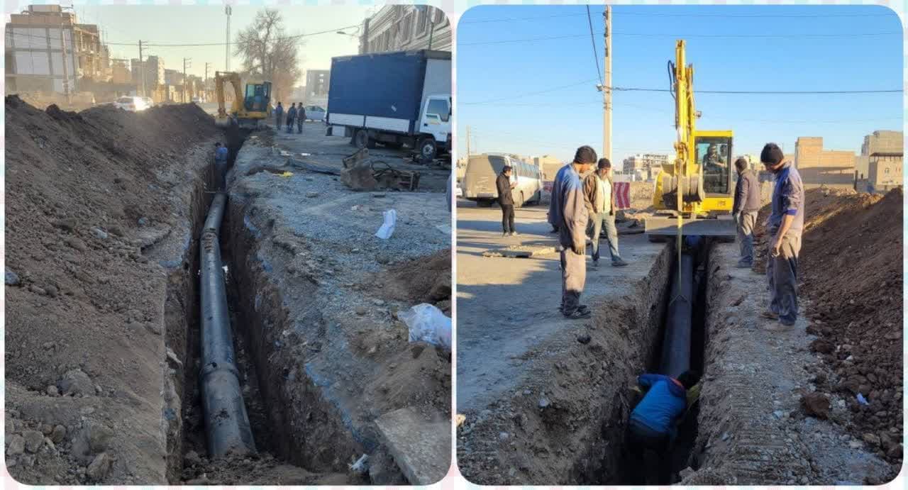 عملیات تغییر مسیر و جابجایی خط انتقال آب در زیر زیرگذر جدیداحداث در شهرستان ورامین