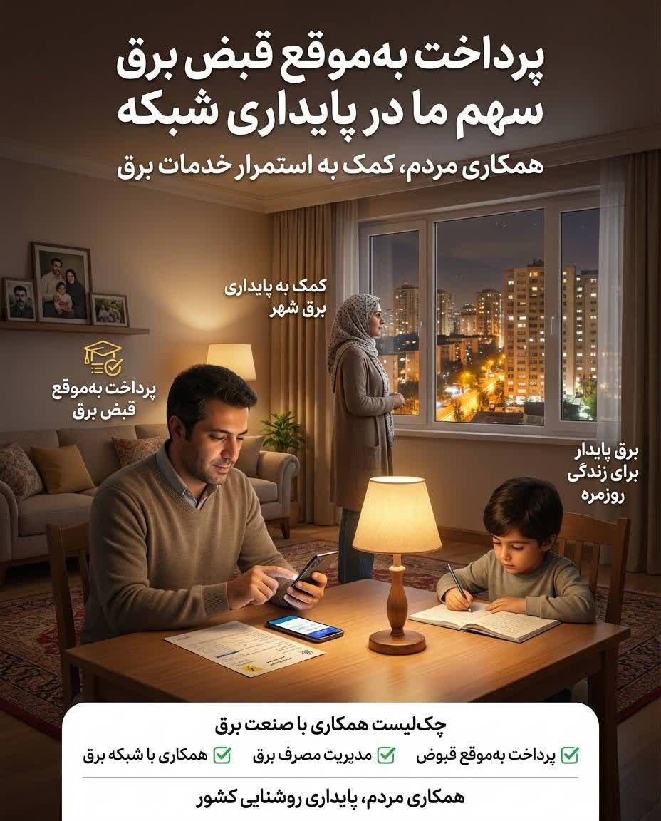 با پرداخت به‌موقع قبض برق، به پایداری شبکه کمک کنیم